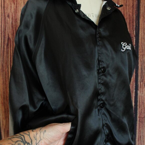 Vintage 1970s 1980s Men's Jacket, Black Satin Rennoe Vineland NJ Fishing Team - Picture 6 of 10